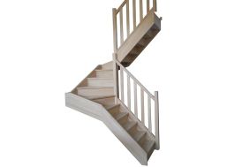 Escalier double quart tournant en hêtre - sans rampe
