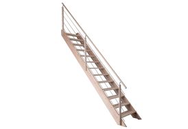 Escalier en bois droit avec garde-corps en bois et inox