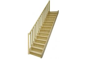 escalier en sapin droit avec contremarches et rampe 285 cm hauteur et 276 cm recul