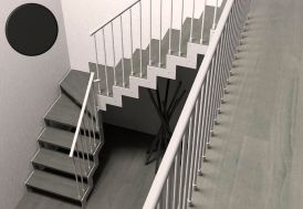 Escalier quart tournant bas en métal noir et bois 280 cm D’Opera