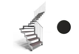 Escalier quart tournant central en métal noir et bois 280 cm