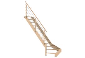 Escalier 1/4 tournant bas à gauche en bois Burger avec garde-corps en bois et inox