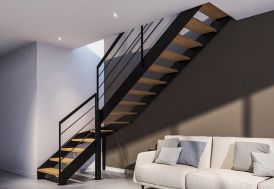 escalier quart tournant en métal sur mesure marche en bois