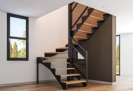 Escalier double quart tournant sur mesure en métal et bois