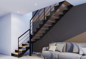 escalier quart tournant sur mesure en métal avec marches en bois