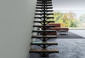 escalier sur mesure en bois et métal avec limon central