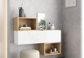 Étagère murale en bois MDF blanc et bois naturel