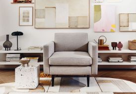 Fauteuil imitation lin beige et bois massif Swyft Pumice