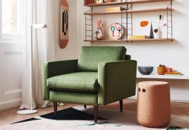 Fauteuil 1 personne en bois massif et velours vert Swyft