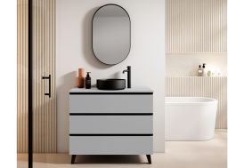 meuble de salle de bain coloris griggio avec vasque et miroir