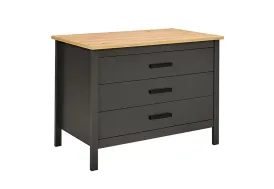 Ilot central cuisine 3 tiroirs 75 x 124 cm anthracite et bois