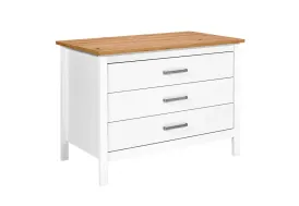 Ilot central cuisine 3 tiroirs 75 x 124 cm blanc et bois