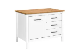 Ilot central cuisine 1 placard et 3 tiroirs 75 x 124 cm blanc et bois