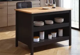 Ilot central cuisine en bois 124 x 75 cm noir et bois