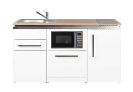 Kitchenette 160 cm blanche avec surface chêne