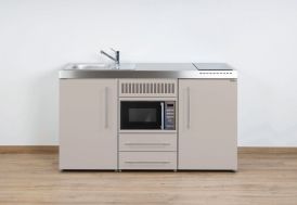 Kitchenette en métal avec micro-ondes et réfrigérateur coloris sable