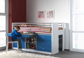 Lit Combiné Bureau en Bois Bonny 90 x 200 cm Bleu