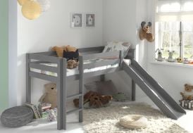 Lit mezzanine pour enfant avec toboggan en bois Pino