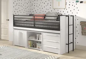 Lit mi-hauteur en bois avec rangements