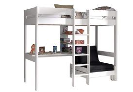 Lit mezzanine en bois blanc avec fauteuil et bureau Pino de Vipack