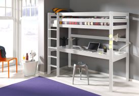 Lit mezzanine pour enfant et ado avec bureau en bois blanc