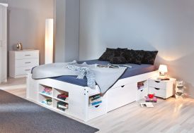 Lit multi-rangement en bois teinté blanc