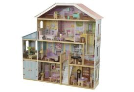 KidKraft Maison de Poupée en Bois Charlotte incluant Accessoires et  Mobilier Classique, 3 Étages de Jeu avec Lit à Baldaquin pour Poupées de 30  cm