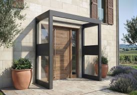 Marquise en aluminium et acrylique clair 215 cm + 2 parois latérales