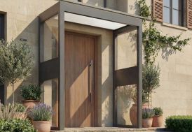 Marquise en aluminium et acrylique opale 215 cm + 2 parois latérales