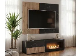Meuble TV en bois 160 cm avec bio-cheminée System Cannes 1-K ASM