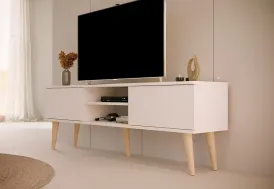 Meuble TV en bois blanc uni 160 cm - Toronto