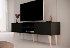 Meuble TV en bois noir uni 160 cm - Toronto