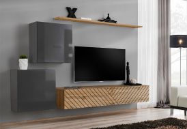 Meuble télé en bois et placards muraux