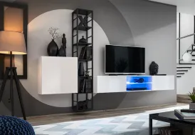 Ensemble meuble TV suspendu en bois blanc 180 cm : colonne et placard