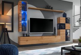 Meubles de salon en bois et métal finition bois chêne