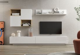 Ensemble de meubles de salon en bois blanc et bois naturel