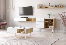 Ensemble de meubles de salon en bois mélaminé finition chêne et blanc