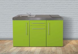 Kitchenette pour studio vert pomme avec réfrigérateur et plaques de cuisson