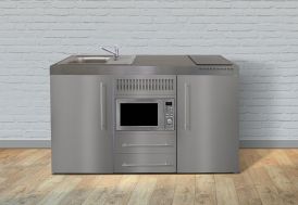 Kitchenette en inox cuisine équipée pour studio avec micro-ondes et réfrigérateur