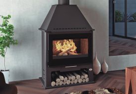 Poêle à bois double combustion en acier avec bûcher