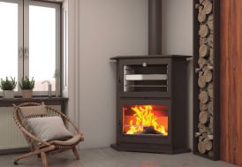 Poêle à bois d’angle double combustion avec four 11kW – CH-9 R FM Calefaccion
