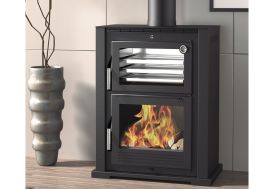 Poêle à bois d'angle double combustion foyer fonte 13,5 kW - HL