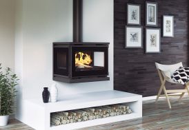Poêle à bois suspendu double combustion verre sérigraphié 17 kW