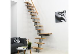 escalier quart tournant métal gris marches hêtre naturel
