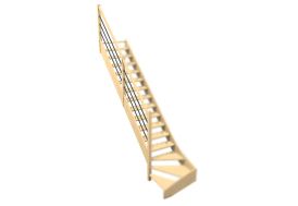 Rampe 3 lisses en bois et métal pour escalier quart tournant bas Oléa