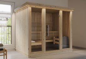 Sauna traditionnel en bois d’épicéa et verre trempé Inmedias Res