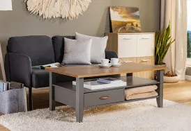 Table basse en bois massif gris et sépia - 115 x 60 cm H. 45 cm