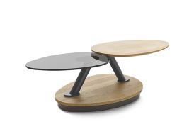 Table basse en bois de chêne, métal et verre graphite
