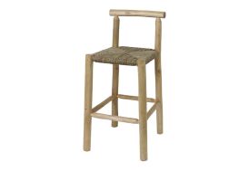Tabouret haut en bois tropical et fibre tressée