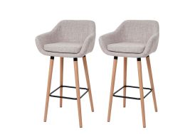 Lot de 2 tabourets de bar en bois massif et tissu gris clair